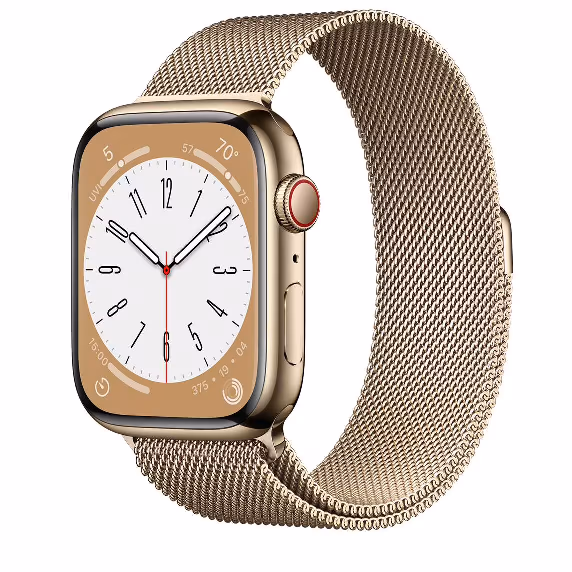 دستگاه اپل واچ سری 8 استیل سلولار طلایی با بند میلانس لوپ