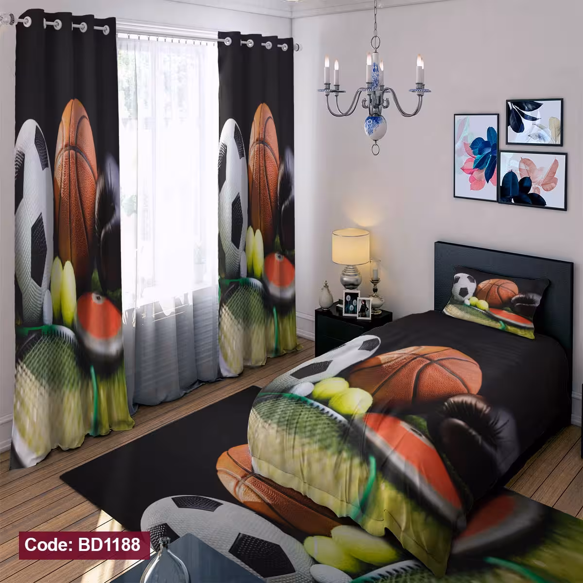 پرده پانچی مخمل چاپی پسرانه کد 1188