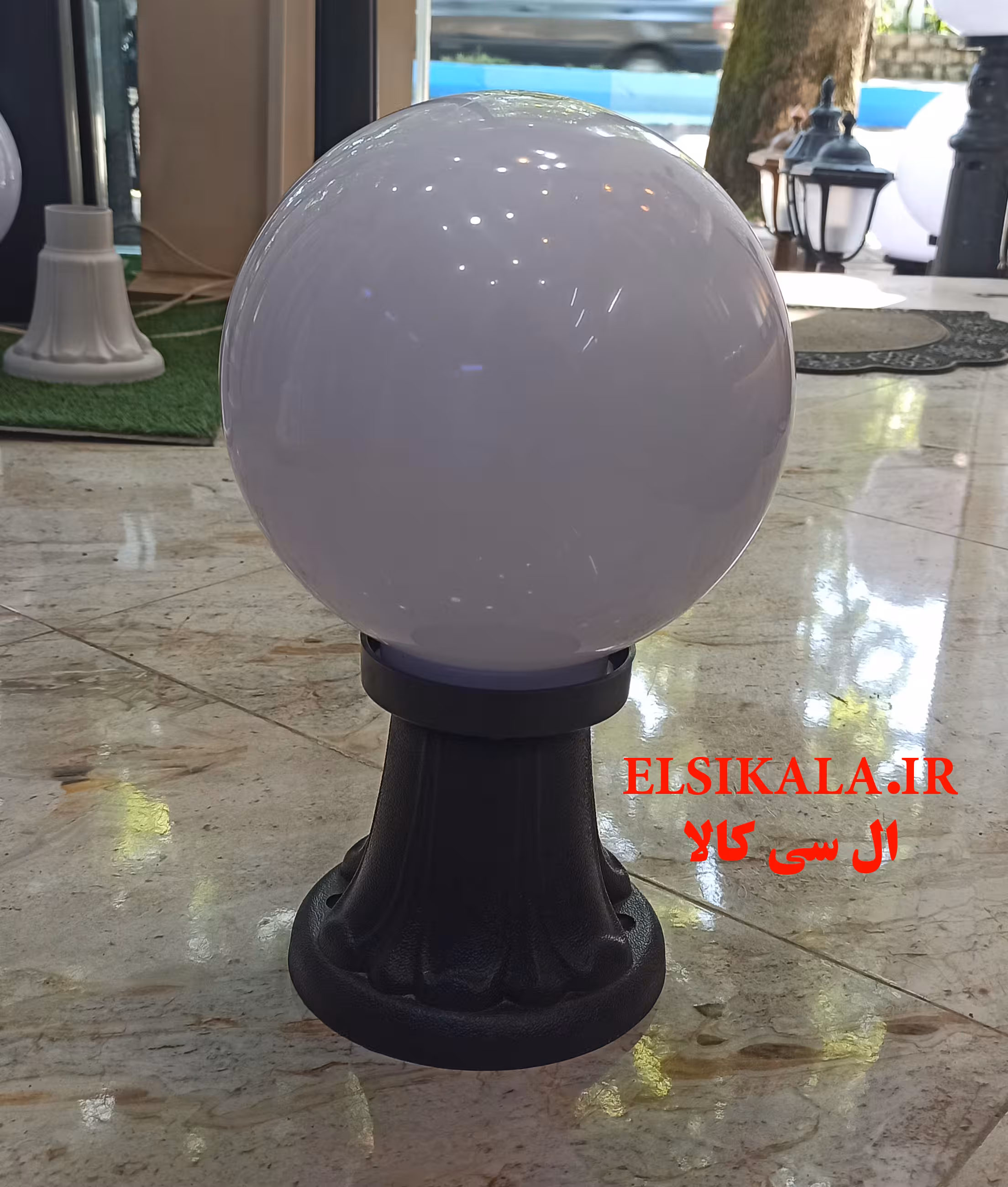 چراغ حیاطی مدل حبابی سایز 25 با پایه گلدانی