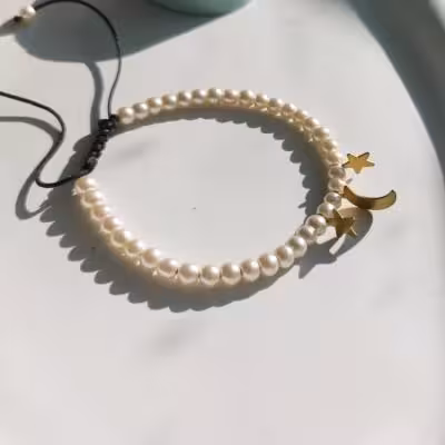 دستبند مرواریدی ماه و ستاره