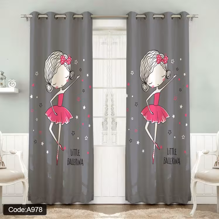 پرده پانچی مخمل چاپی دخترانه کد 978