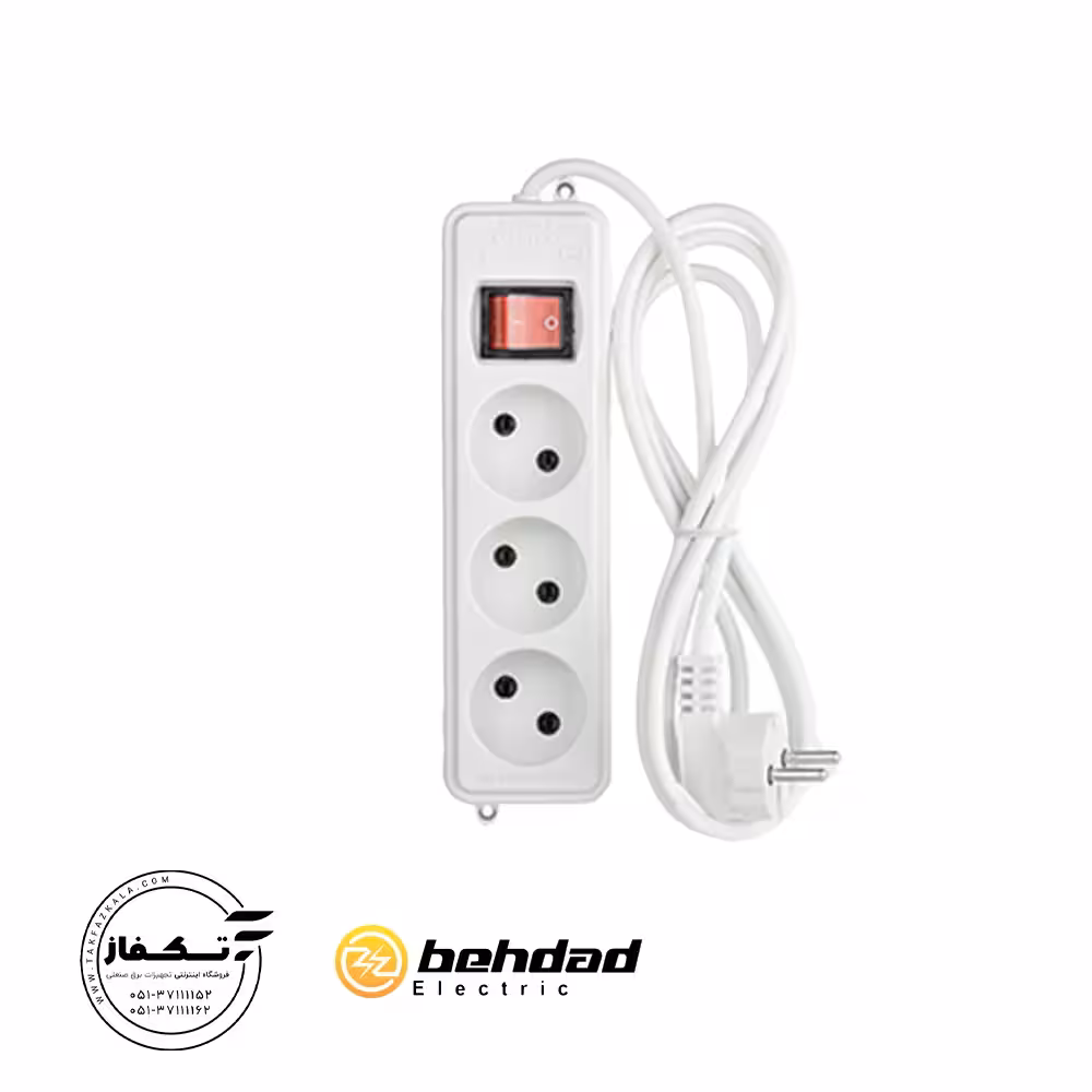 پریز سه خانه کابل 1.8 متری بدون ارت بهداد الکتریک