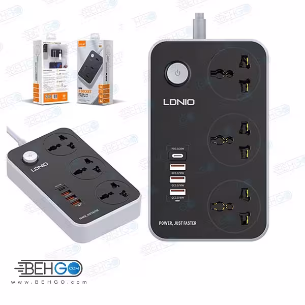 چند راهی برق و شارژر الدینیو مدل LDNIO SC3412