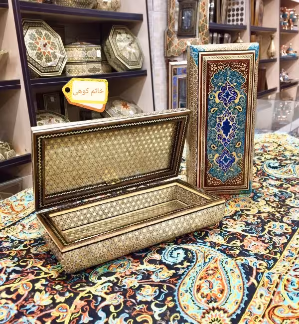 جعبه جواهر تمام خاتم طرح تذهیب
