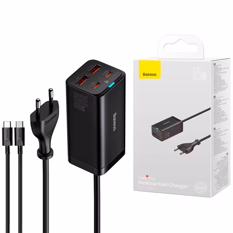 کلگی فست شارژ 4 پورت باسئوس سری GaN3 Pro Desktop مدل CCGP0401 به همراه کابل تبدیل تایپ سی