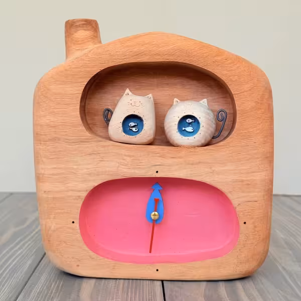 ساعت رومیزی گربه دو مجسمه طرح چهار