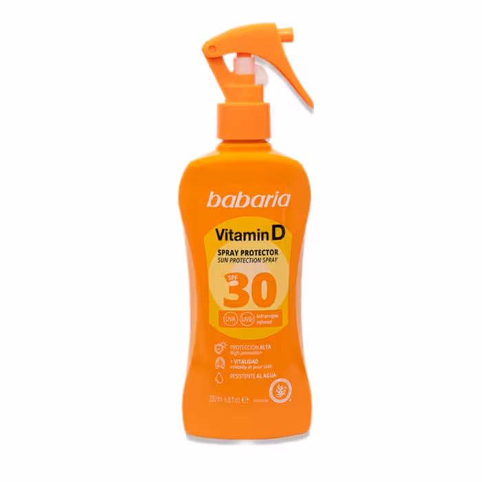 اسپری ضدآفتاب باباریا ویتامین د SPF30 حجم 200 میل اورجینال | محافظتی مناسب در برابر آفتاب برای انواع پوست