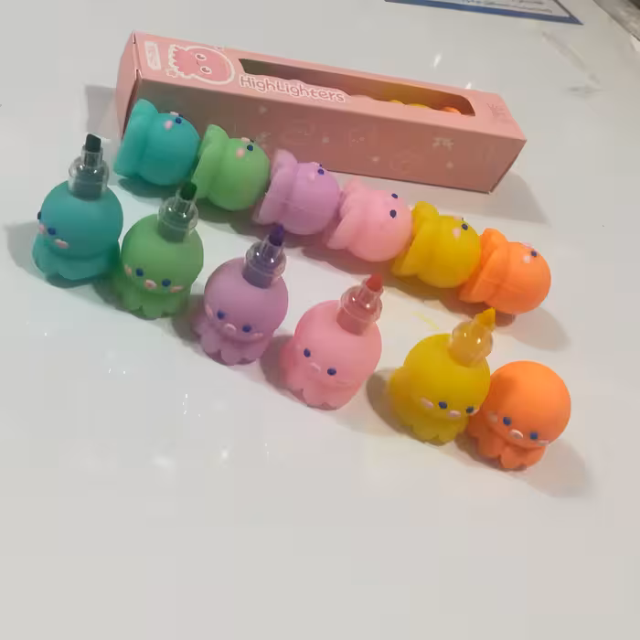 هایلایتر طرح هشت پا، دارای 5 رنگ پاستیلی قشنگ، صورتی، زرد، سبز آبی، آبی، سبز