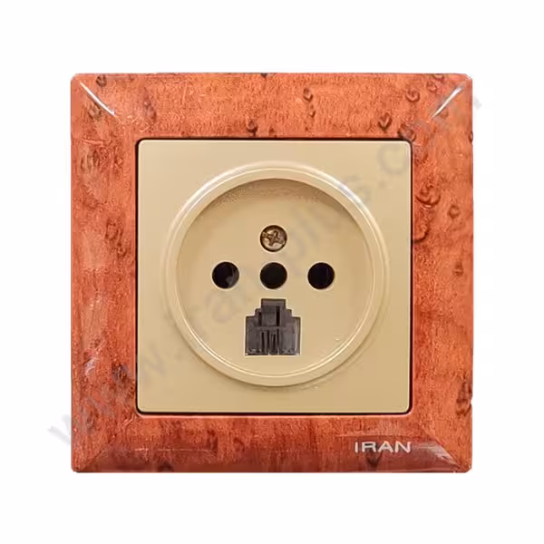 پریز تلفن دوکاره مدل الیزه طرح چوب تیره میانی بژ