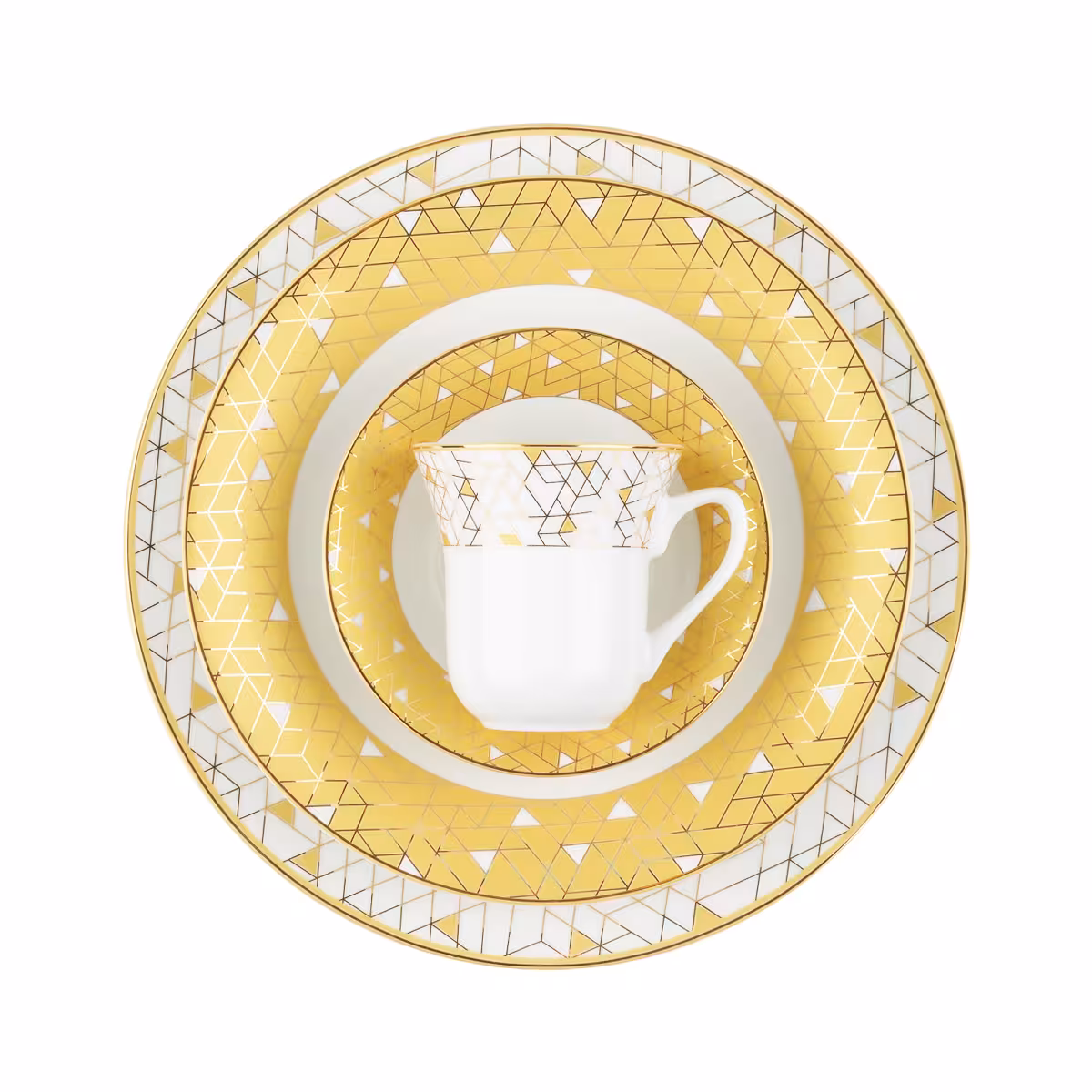 سرویس 108 پارچه 12 نفره طرح ژئومتریکال طلایی