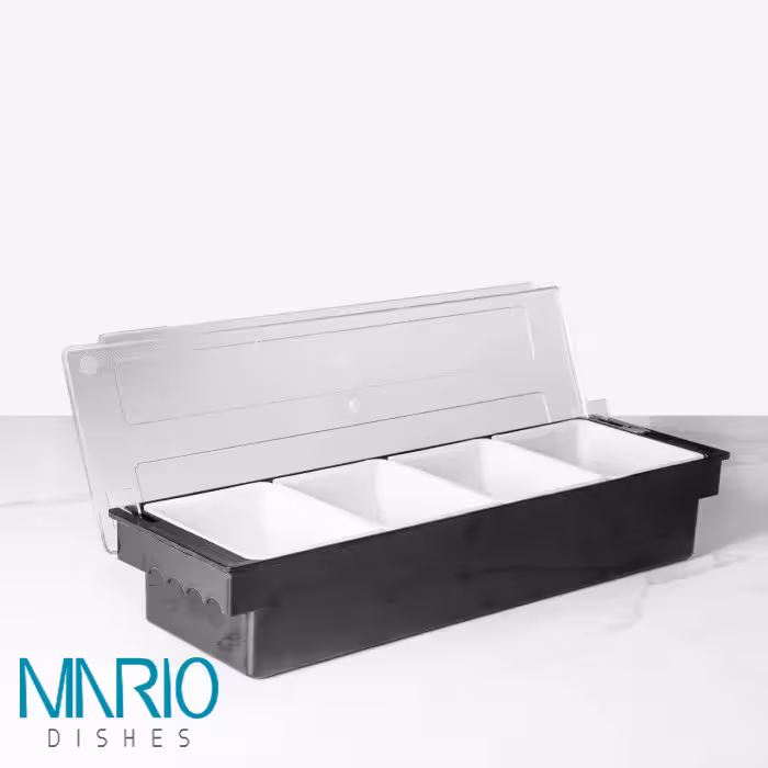 گارنیش باکس غذای پلاستیکی 4 خانه، ابعاد 15.5×49 سانتیمتر
