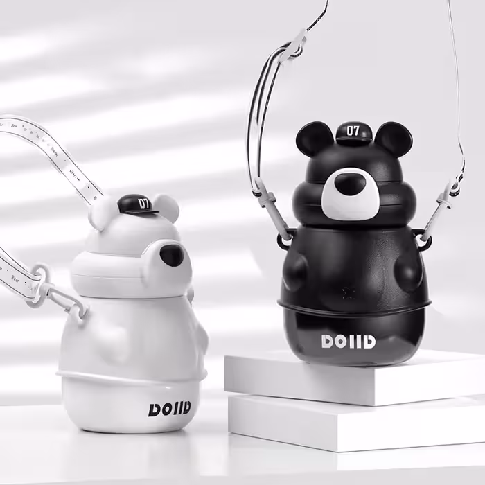 فلاسک استیل و قمقمه نی دار 500 میل طرح خرس DOIID