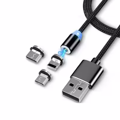 کابل تبدیل مغناطیسی USB به MicroUSB/USB-C/لایتنینگ دنمن مدل D09E طول 1 متر