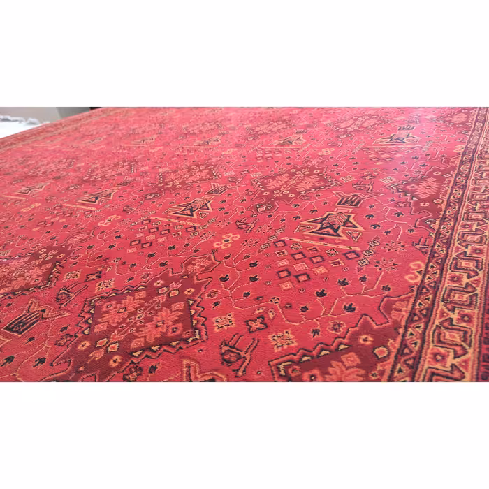 فرش ماشینی زمرد مشهد مدل کهنه نما زمینه لاکی