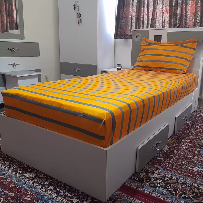 سرویس ملحفه مدل کشدار ni08096 طرح ره راه کد 100 یک نفره دو تکه