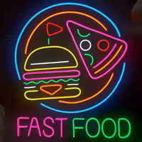 تابلو نئون پلکسی فست فود( نئون فلکسی پیتزا و همبرگر) fast food