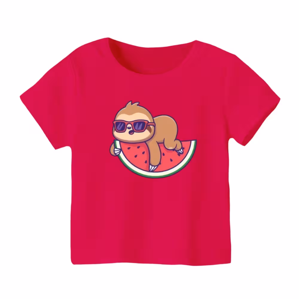 تی شرت آستین کوتاه بچگانه مدل خرس و هندوانه یلدایی رنگ سرخابی