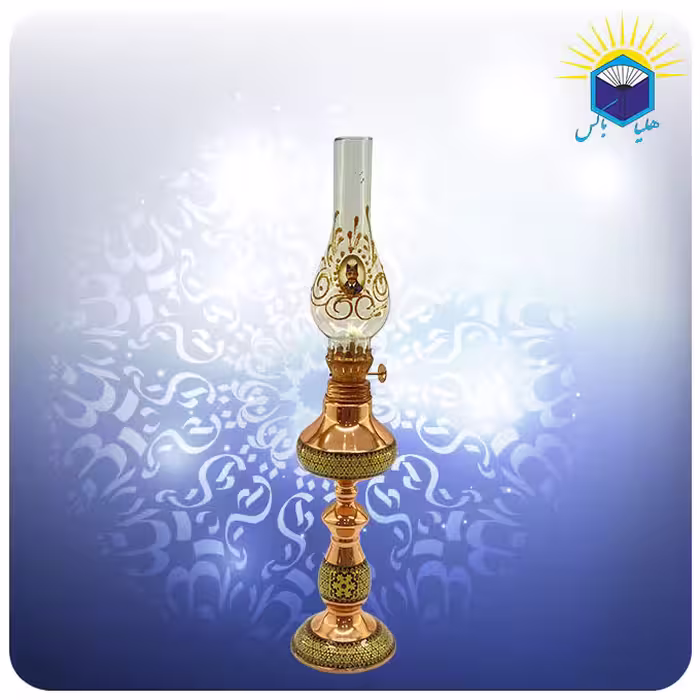 چراغ نفتی مس و خاتم کاری شالدار