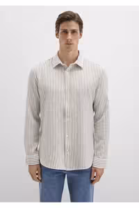 پیراهن بلوز دکمه دار مردانه راه BEIGE اورجینال Mavi