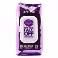 دستمال مرطوب پاک کننده آرایش چشم و صورت دافی مدل میسلار واتر ویژه آرایش، مناسب انواع پوست 55 عددی