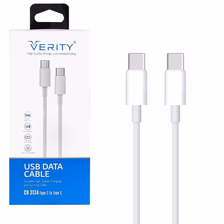 کابل دیتا و شارژ VERITY دو سر Type-C مدل 3134 سفید
