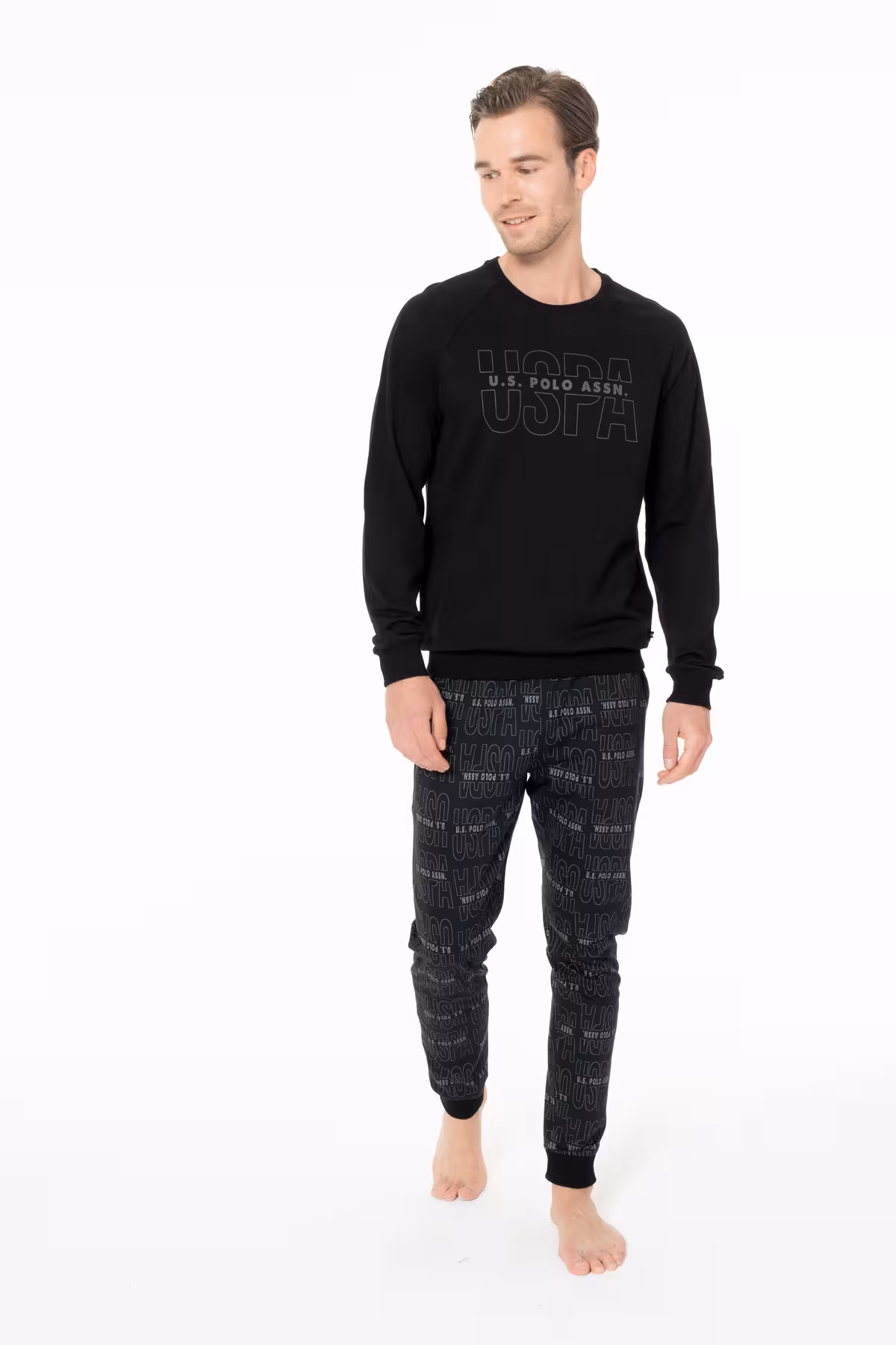 ست پیژامه مردانه پایه چوگان ASSN. لباس خانه سیاه مردان U.S. Polo Assn.