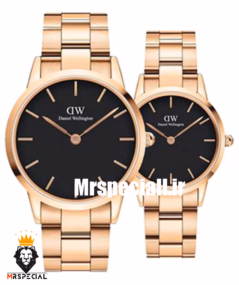 ساعت ست مردانه و زنانه دنیل ولینگتون رزگلد صفحه مشکی Daniel Wellington 2565