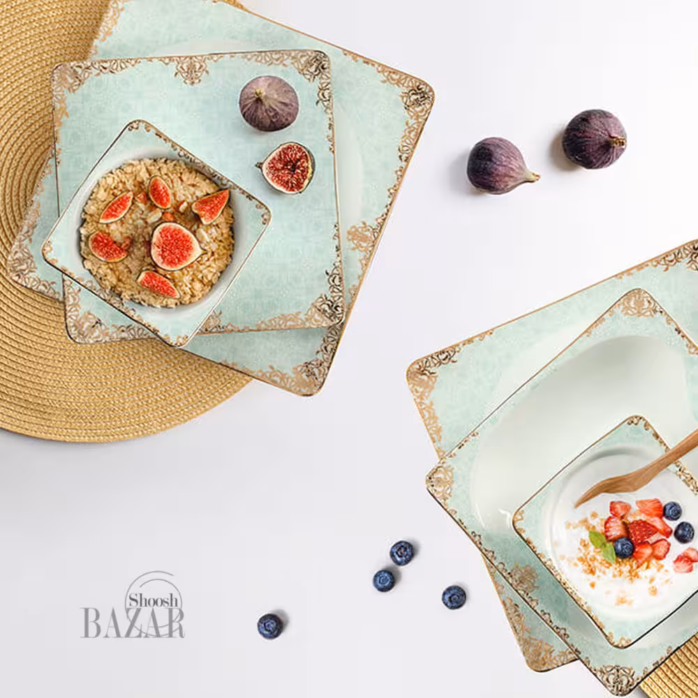 سرویس 30 پارچه چینی پردیس طرح دلارام فیروزه ای 6 نفره