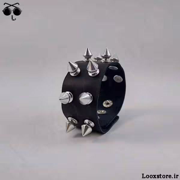 دستبند پانک با اسپایک مدل دار کوچک دو ردیفه