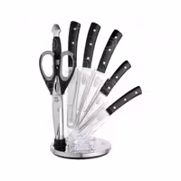 کارد و ساطور 8پارچه استیل دسته طوسی پایه سفید ریور کد 2236