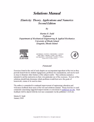 خرید و دانلود نسخه کامل کتاب Elasticity: Theory, Applications and Numerics, Second Edition: Solutions Manual
