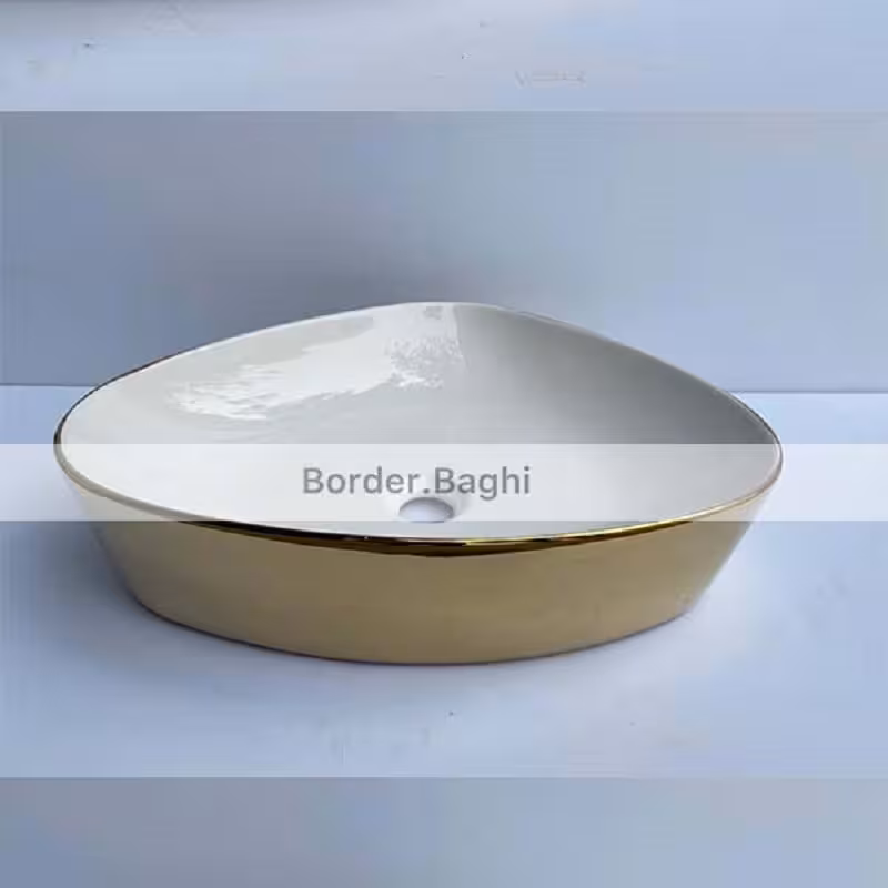 کاسه روشویی مدل مثلث سفید طلایی