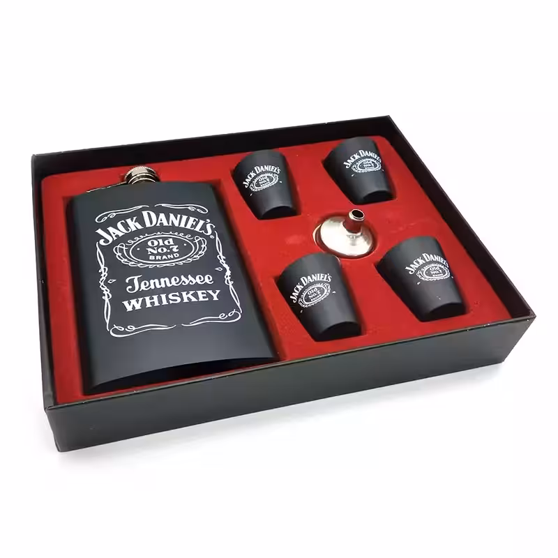 ست کادویی بطری جیبی و هیپفلاسک - طرح جک دنیلز  JACK DENIEZ مشکی کد220 (پس کرایه )