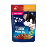 پوچ گربه فلیکس Felix با طعم گوشت گاو و مرغ در ژله