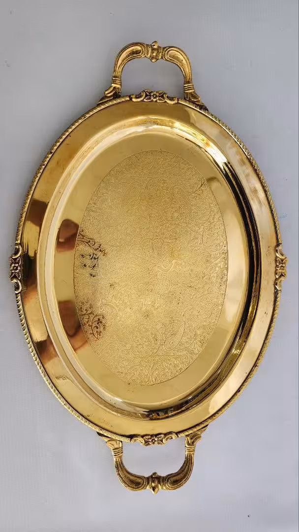 سینی برنجی هندی بیضی دسته دار