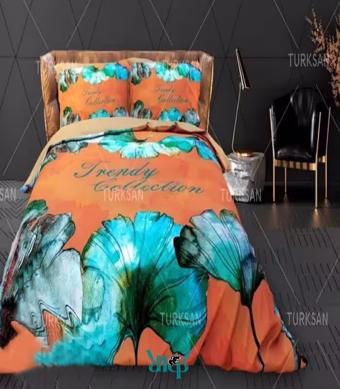 روتختی دونفره طرح نارنجی گلدار، کد D355