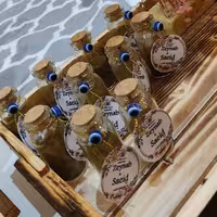 گیفت حنا پک 20عددی شیشه ویال با اتیکت اسم عروس و داماد مناسب حنابندان نامزدی بله برون 