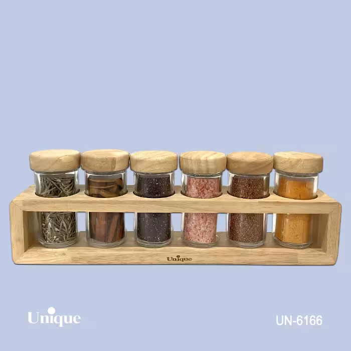 جا ادویه فلزی 6عددی مکعبی چوبی یونیک UN-6166