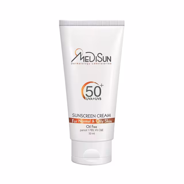 کرم ضد آفتاب رنگی مدیسان مدل SPF 50 مناسب پوست معمولی و خشک حجم 50 میلی لیتری