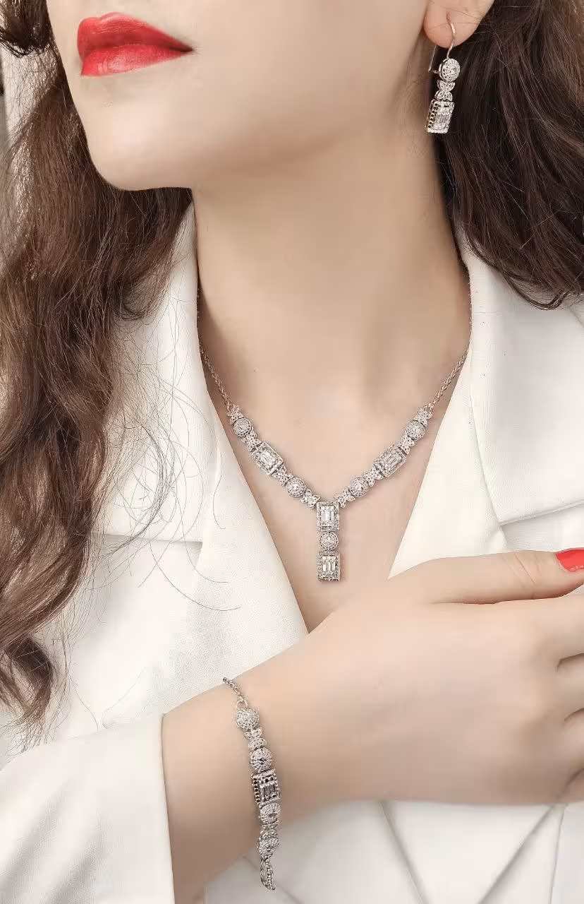 سرویس مجلل نقره جواهری زنانه کد 60660