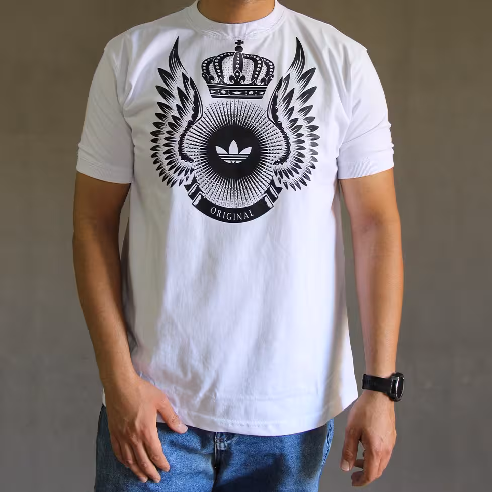 تیشرت آستین کوتاه مردانه طرح آدیداس نگین کاری شده رنگ سفید