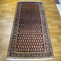 فرش دستباف زنجان طرح بته سایز قاليچه زمینه سرمه اي حاشیه آبي کد 38927