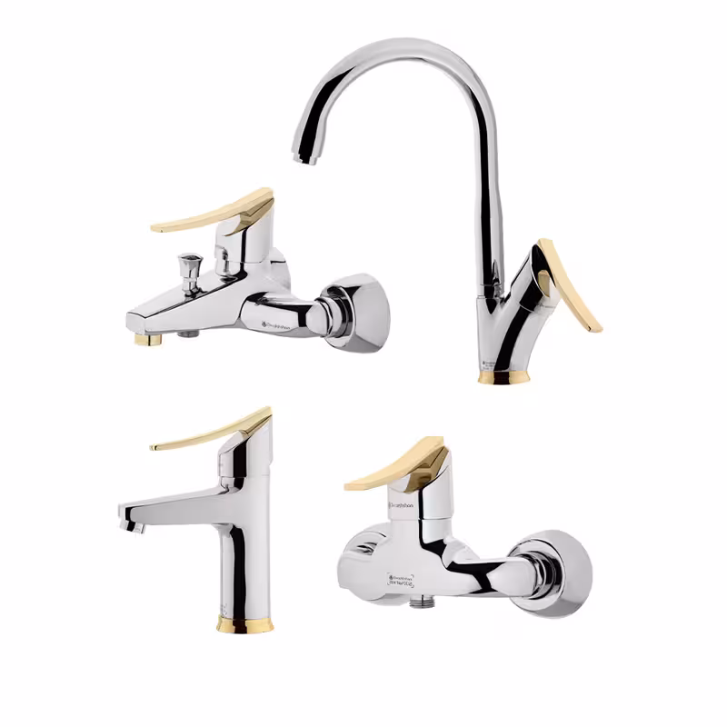 ست چهار تکه شیرآلات درخشان مدل لوکس (واگنر) طلایی