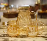 ست پارچ و لیوان شیاردار عسلی آسا