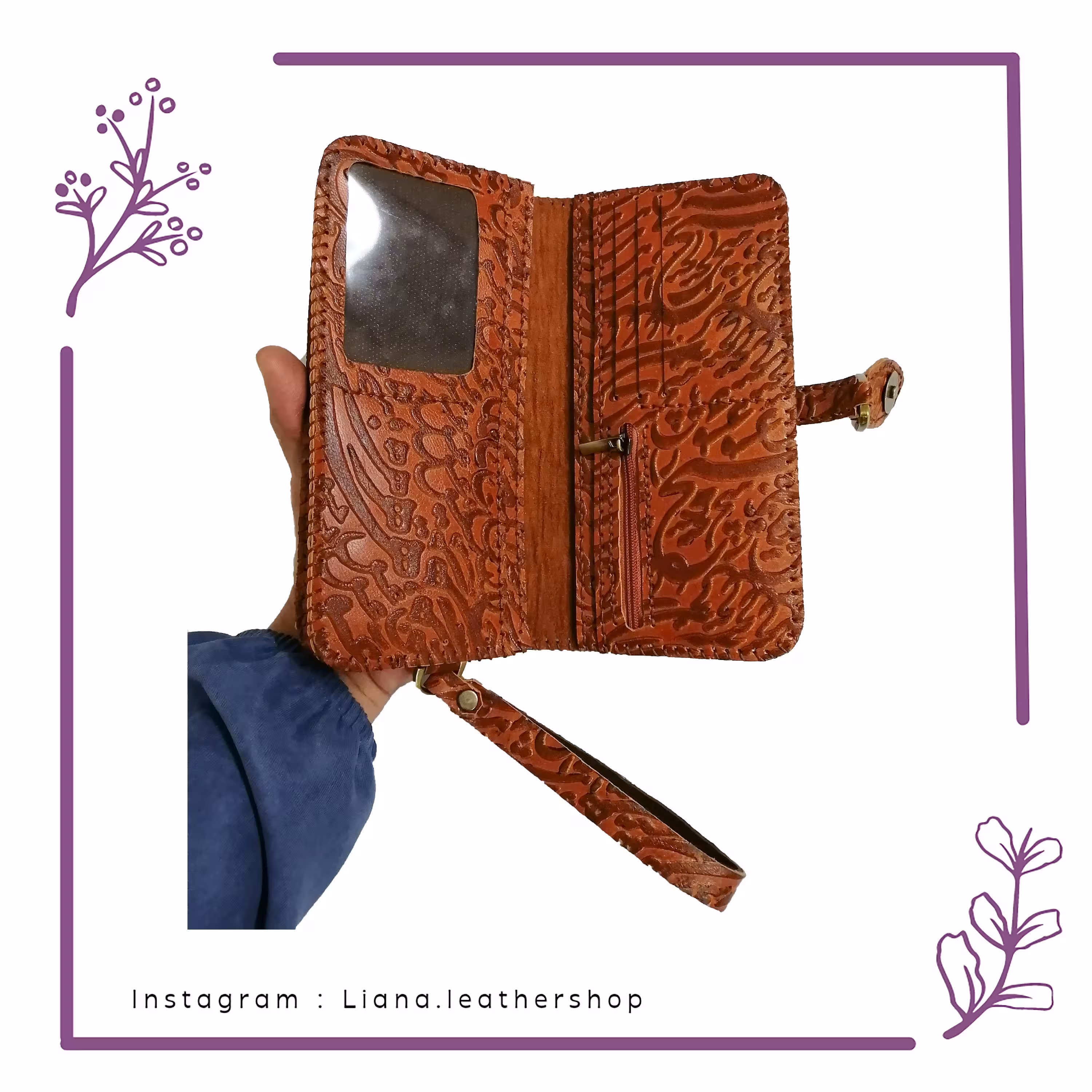 کیف پول و دستی چرم طبیعی ممتاز کاملا دستدوز