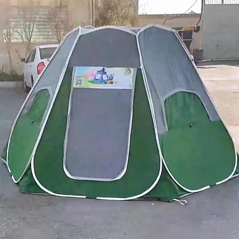 چادر مسافرتی ضد آب 12 نفره شش ضلعی با سقف مسطح (سقف عریض با فضای بزرگ و ارتفاع بلند ، جنس برنو برزنتی)