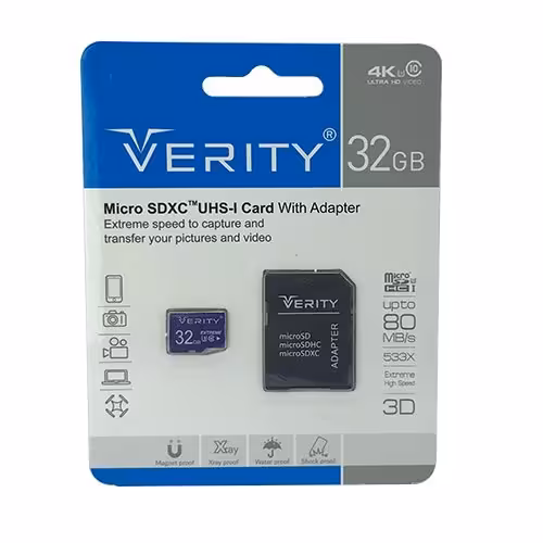 کارت حافظه میکرو 32 گیگ برند VERITY همراه با خشاب


