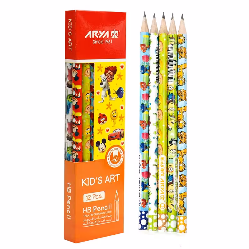 مداد مشکی طرح دار آریا Arya 3047 بسته 12 عددی