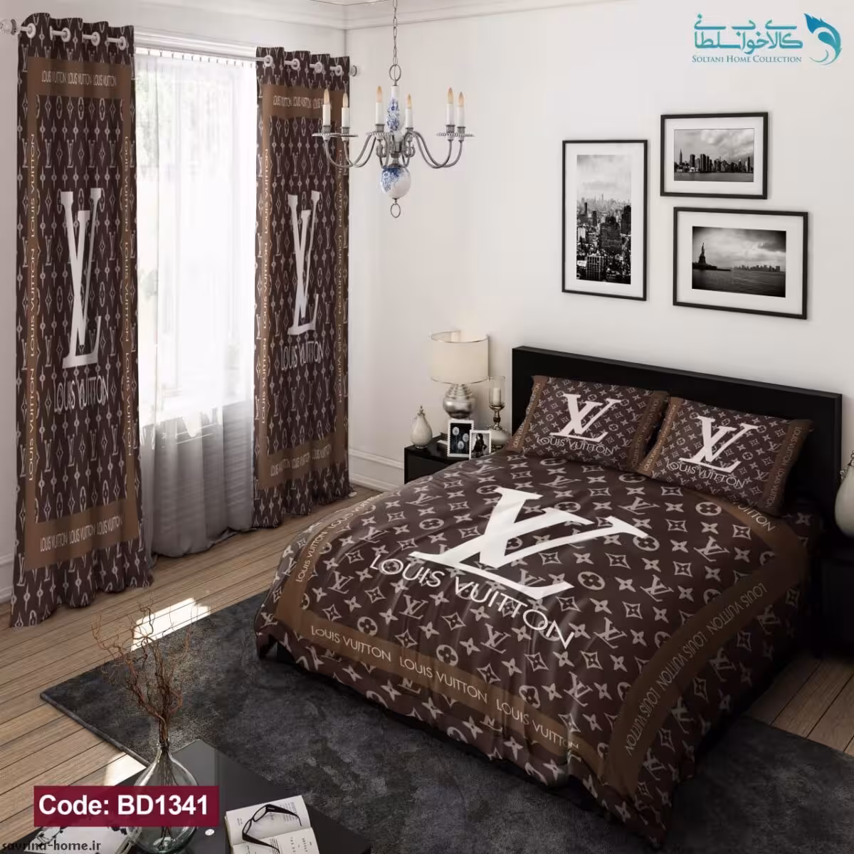 روتختی طرح لویی ویتون قهوه ای دونفره کد BD1341