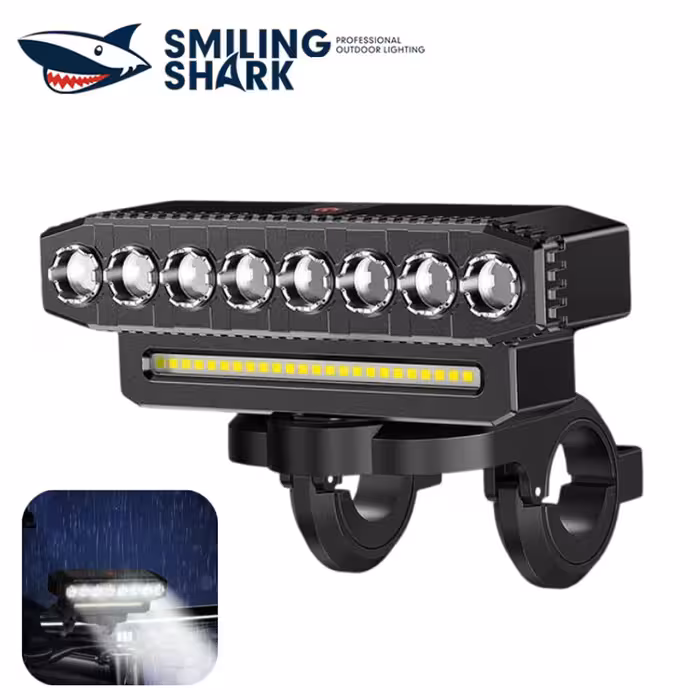 چراغ دوچرخه شارژی با نور قوی و اسپیکر اسمایلینگ شارک QX7145